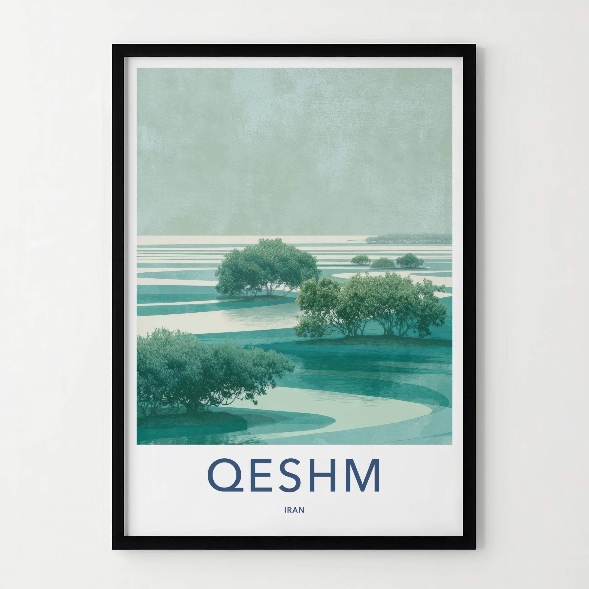 Qeshm Poster - Iran Travel Art - Green Mangrove Inlet Home Decor
