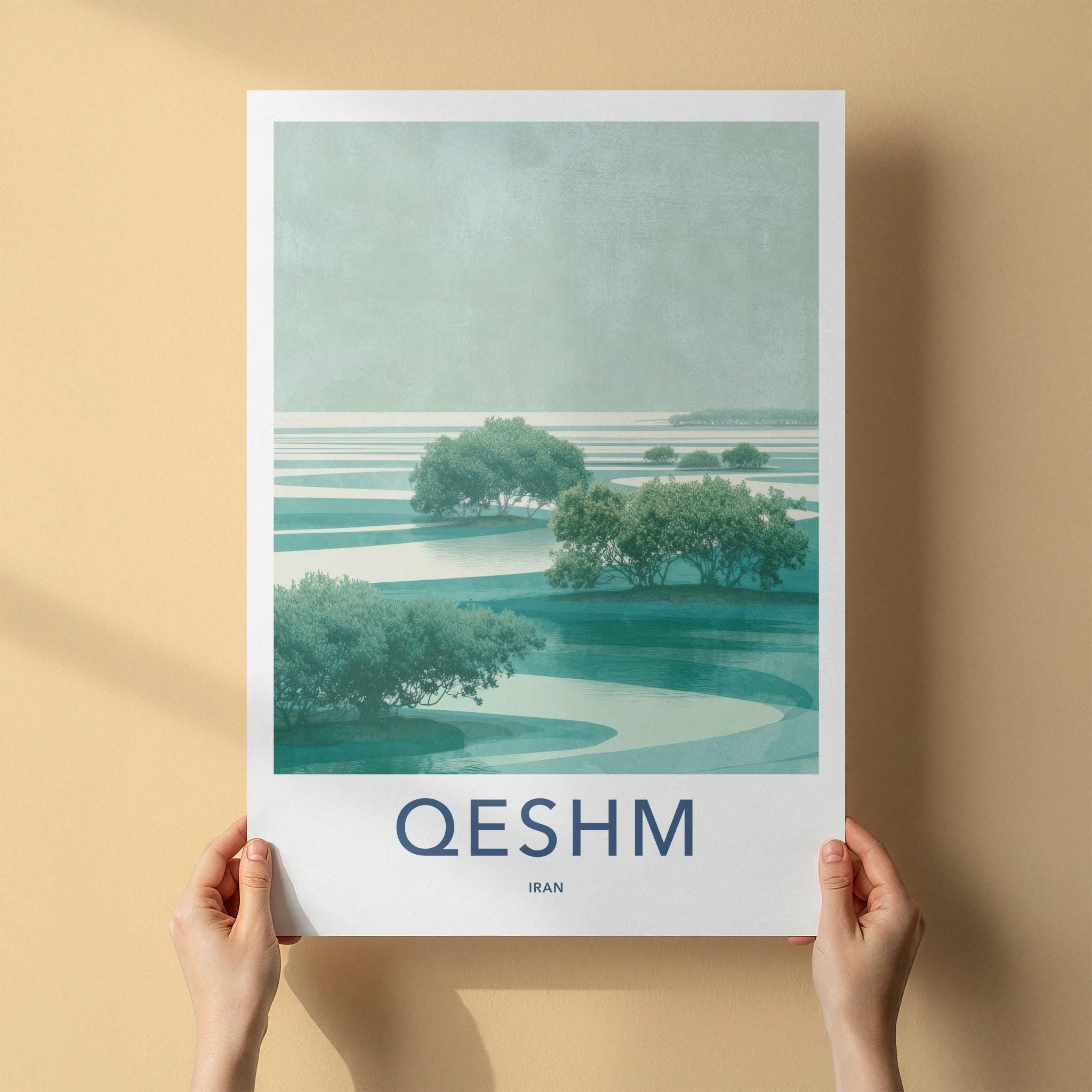 Qeshm Poster - Iran Travel Art - Green Mangrove Inlet Home Decor