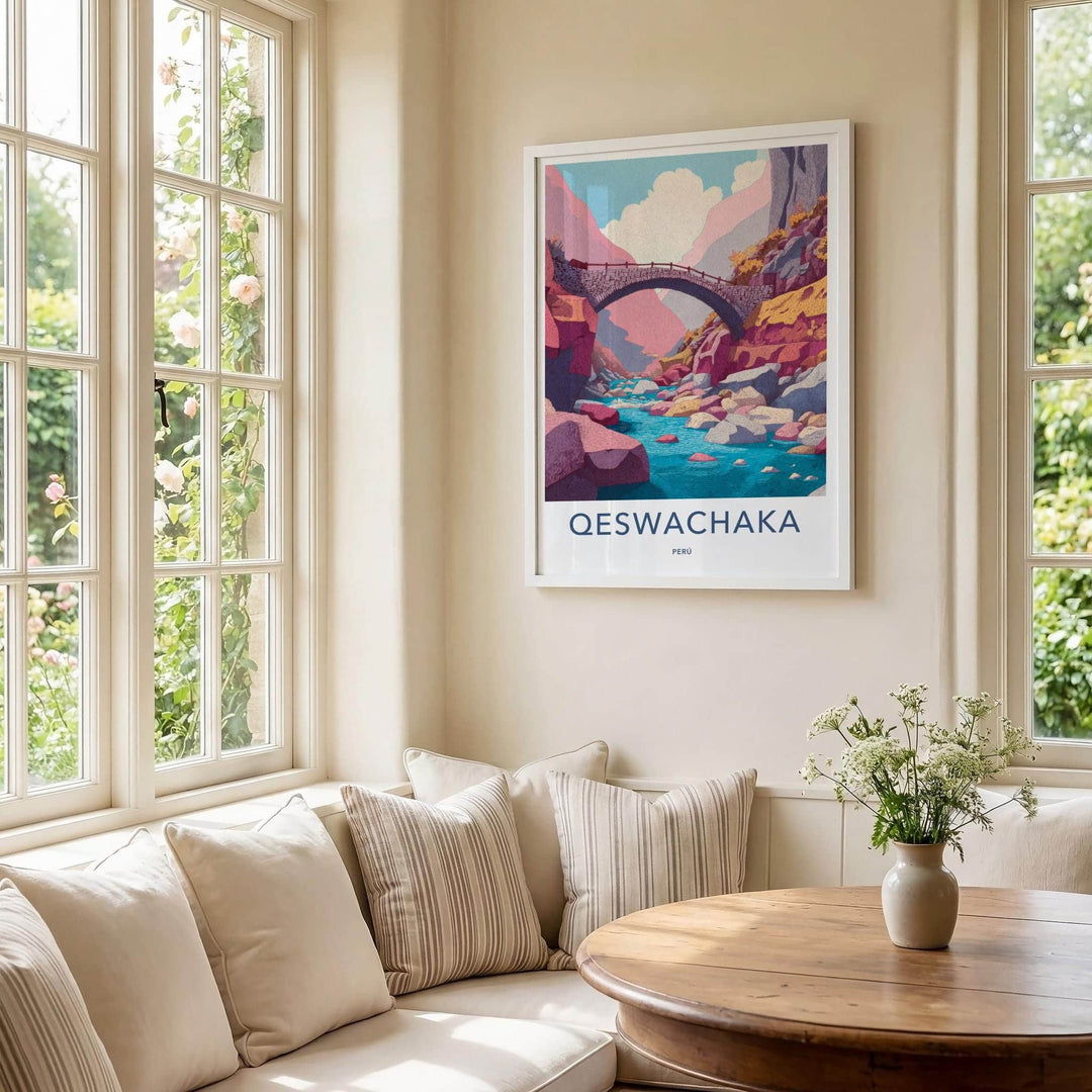 Qeswachaka Poster - Peru Travel Art - Ancient Stone Bridge Home Decor