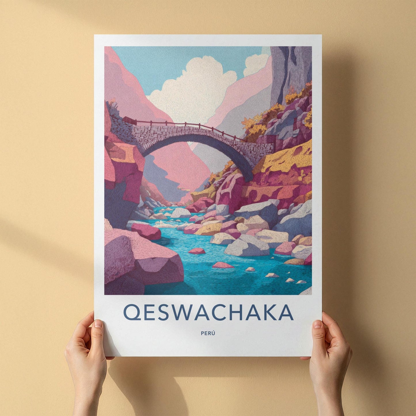 Qeswachaka Poster - Peru Travel Art - Ancient Stone Bridge Home Decor