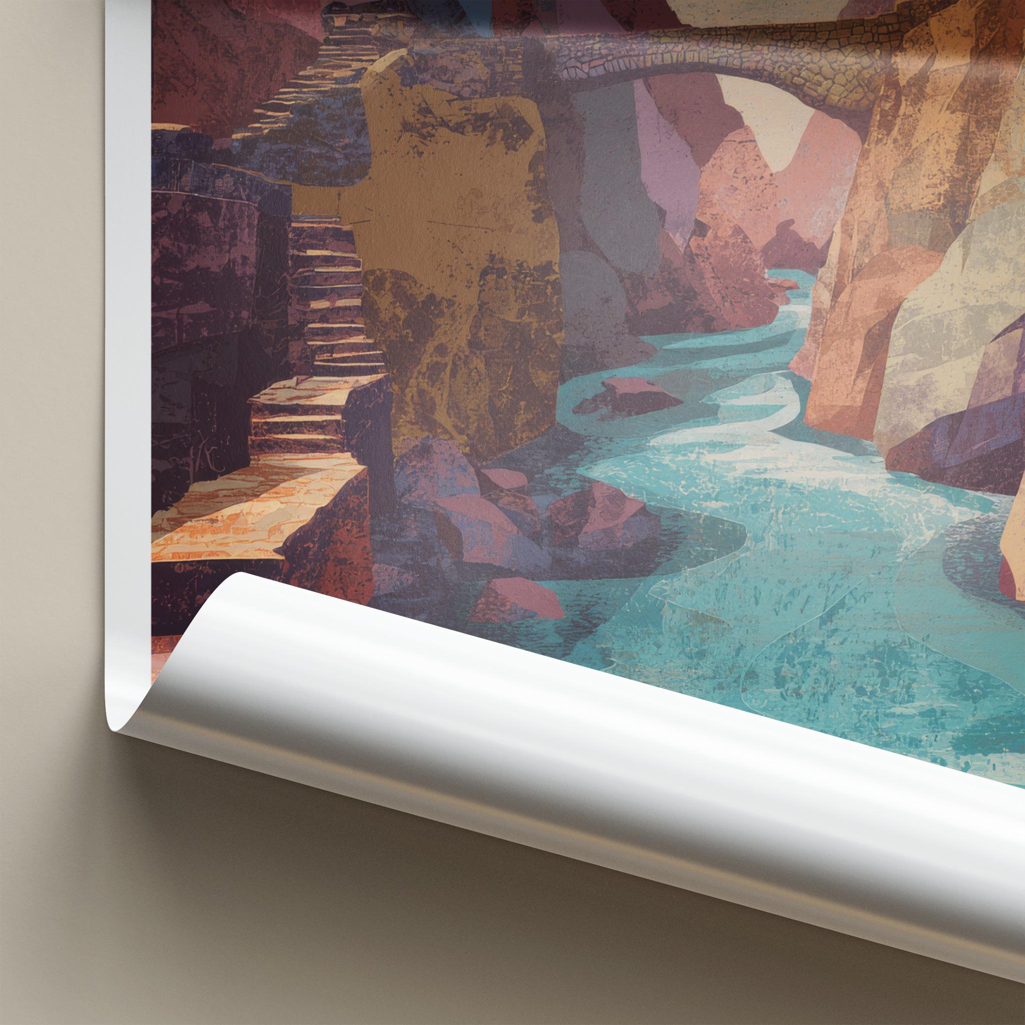Qeswachaka Poster - Peru Travel Art - Stone Bridge Canyon Home Decor