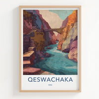 Qeswachaka Poster - Peru Travel Art - Stone Bridge Canyon Home Decor