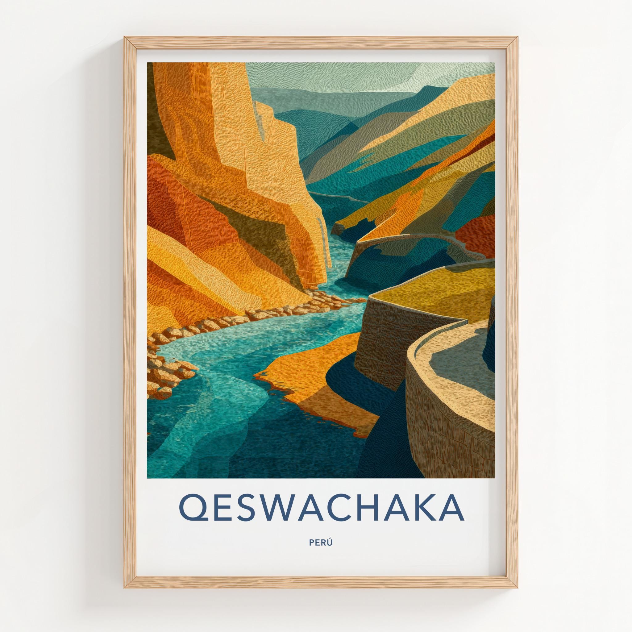 Qeswachaka Poster - Peru Travel Art - Textured River Valley Home Decor