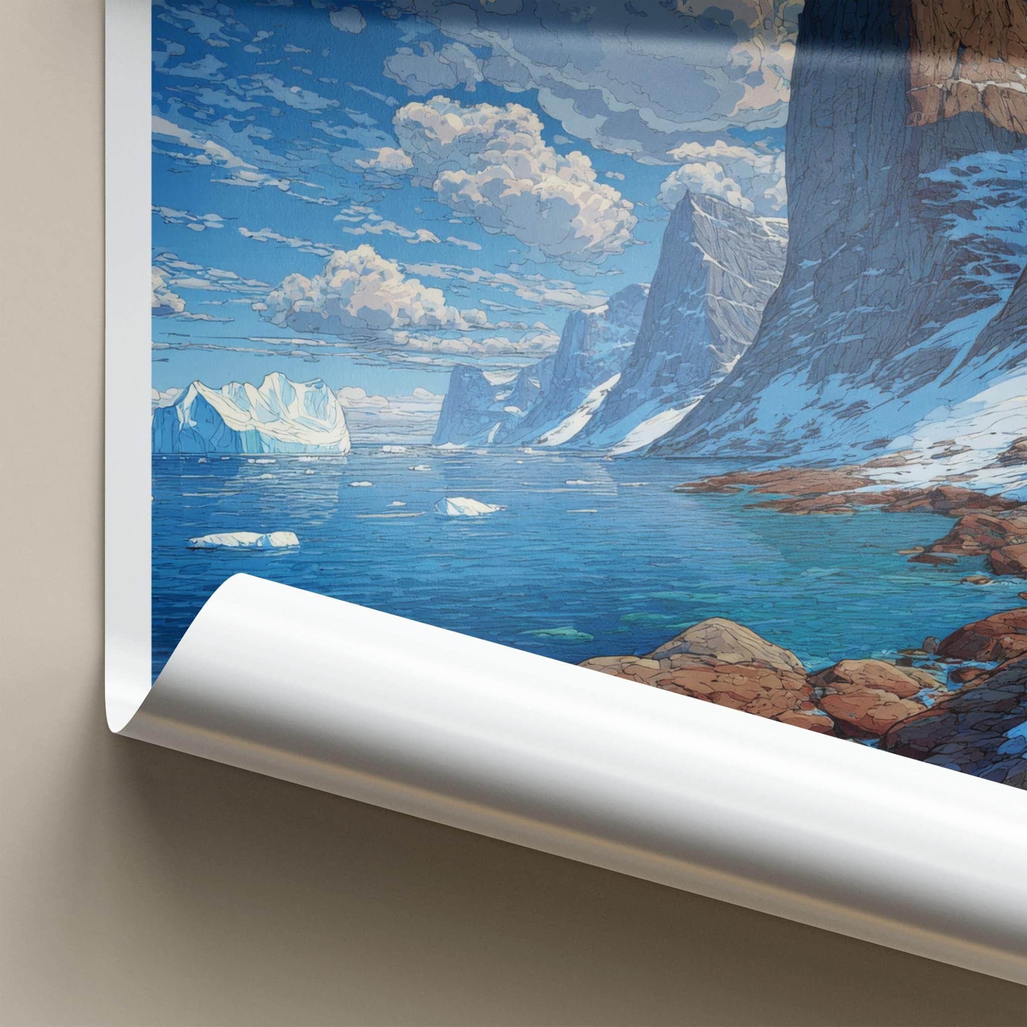 Qikiqtaaluk Poster - Canada Travel Art - Icy Bay Mountains Home Decor