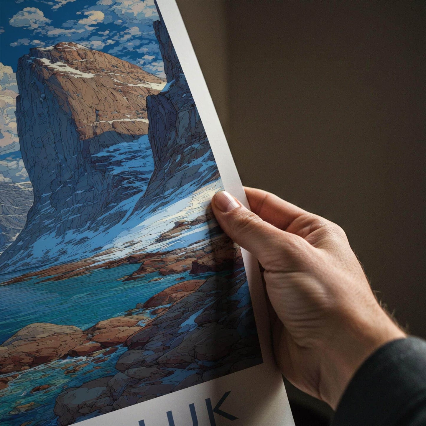 Qikiqtaaluk Poster - Canada Travel Art - Icy Bay Mountains Home Decor