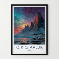 Qikiqtaaluk Poster - Canada Travel Art - Vibrant Aurora Peaks Home Decor
