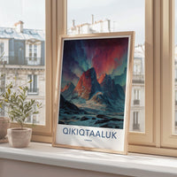 Qikiqtaaluk Poster - Canada Travel Art - Vibrant Sky Mountains Home Decor