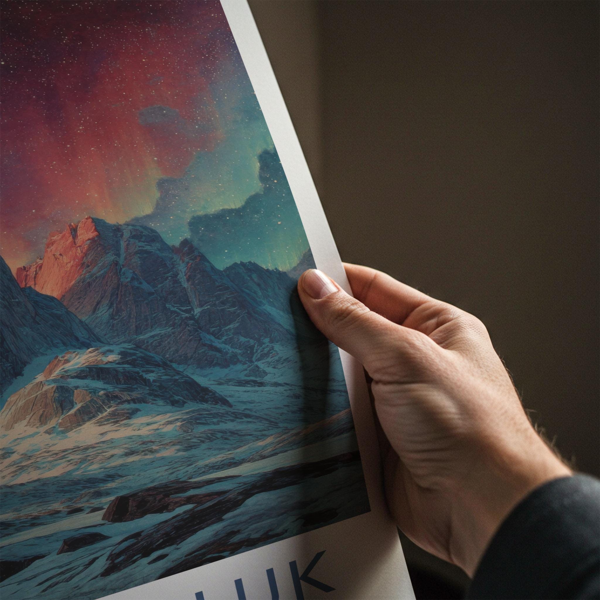 Qikiqtaaluk Poster - Canada Travel Art - Vibrant Sky Mountains Home Decor