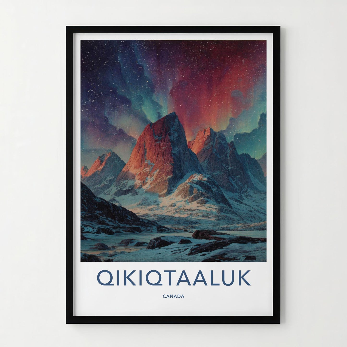 Qikiqtaaluk Poster - Canada Travel Art - Vibrant Sky Mountains Home Decor