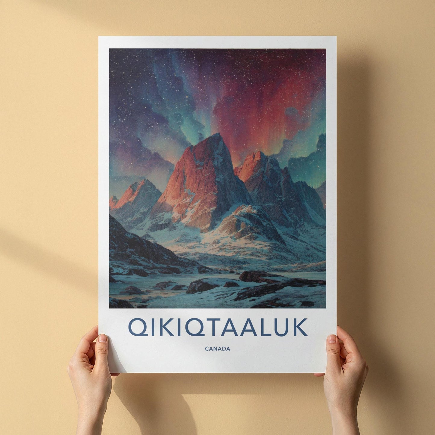Qikiqtaaluk Poster - Canada Travel Art - Vibrant Sky Mountains Home Decor
