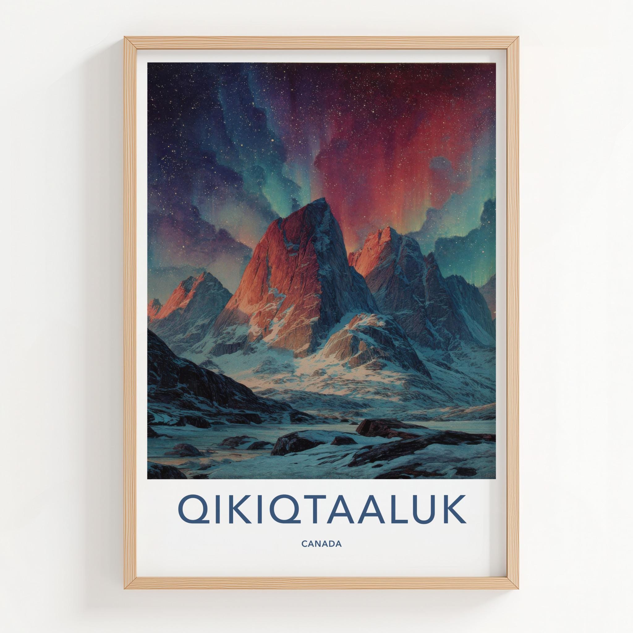 Qikiqtaaluk Poster - Canada Travel Art - Vibrant Sky Mountains Home Decor