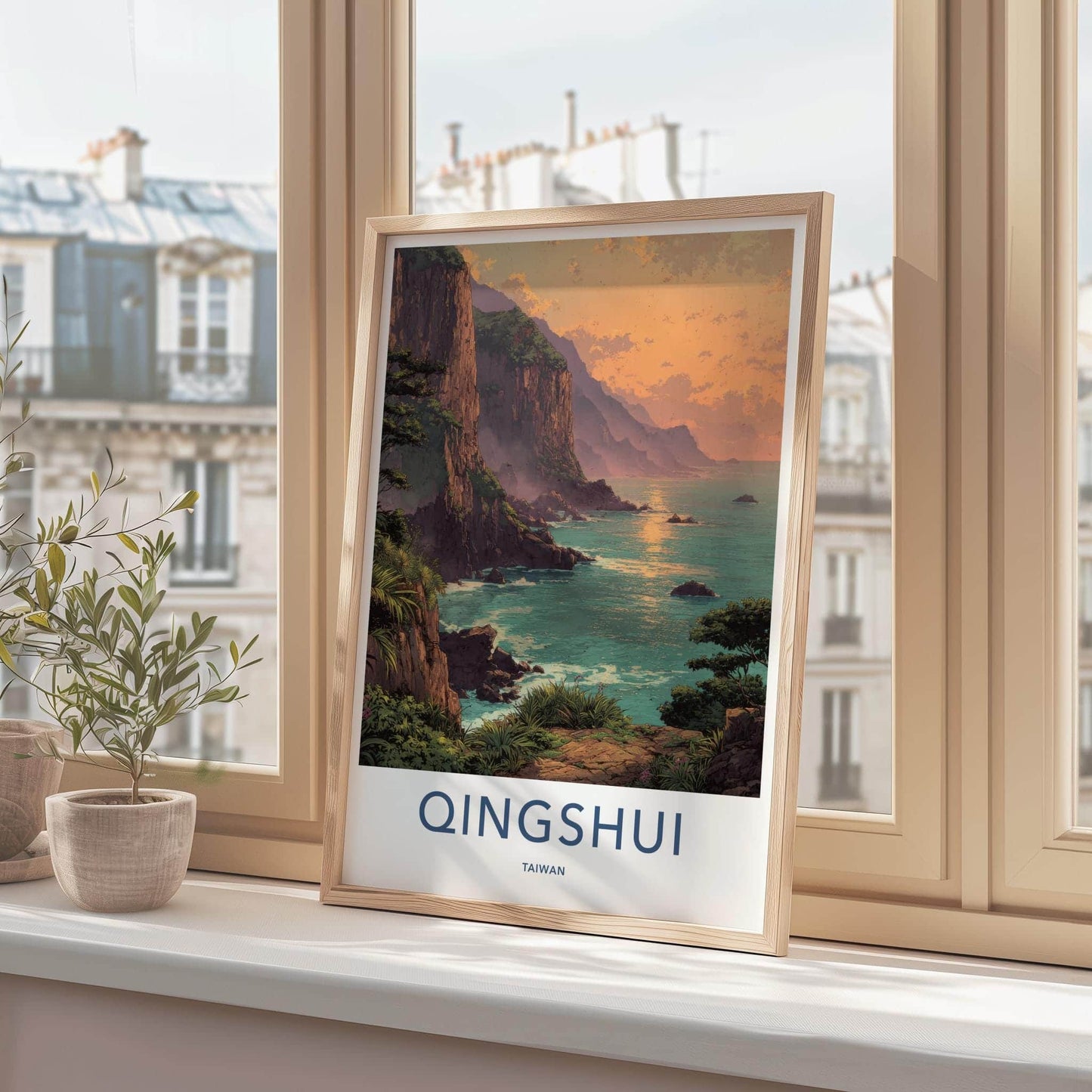 Qingshui Poster - Taiwan Travel Art - Cliffside Ocean Sunset Home Decor