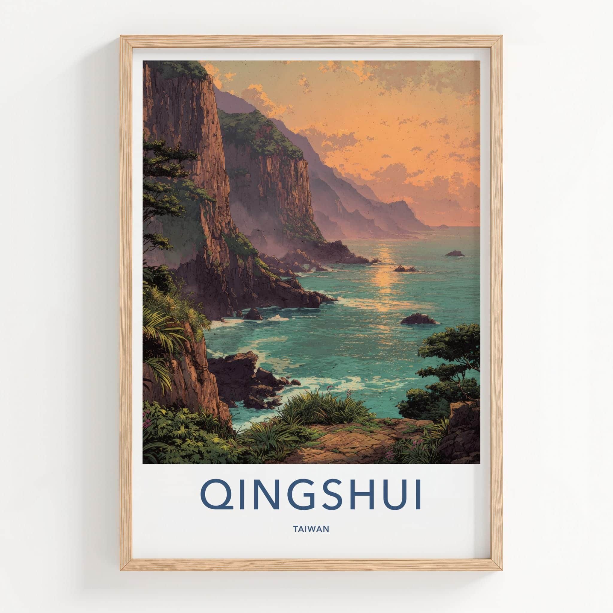 Qingshui Poster - Taiwan Travel Art - Cliffside Ocean Sunset Home Decor