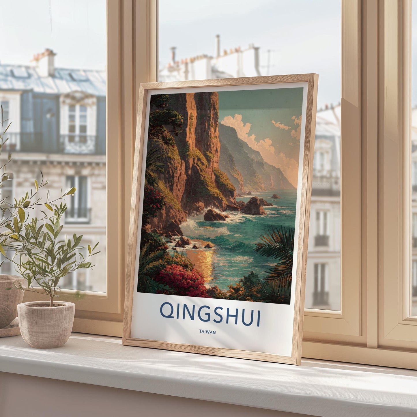 Qingshui Poster - Taiwan Travel Art - Coastal Cliff Waves Home Decor