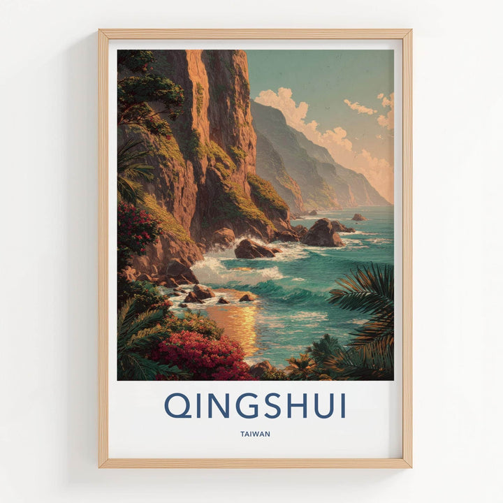 Qingshui Poster - Taiwan Travel Art - Coastal Cliff Waves Home Decor