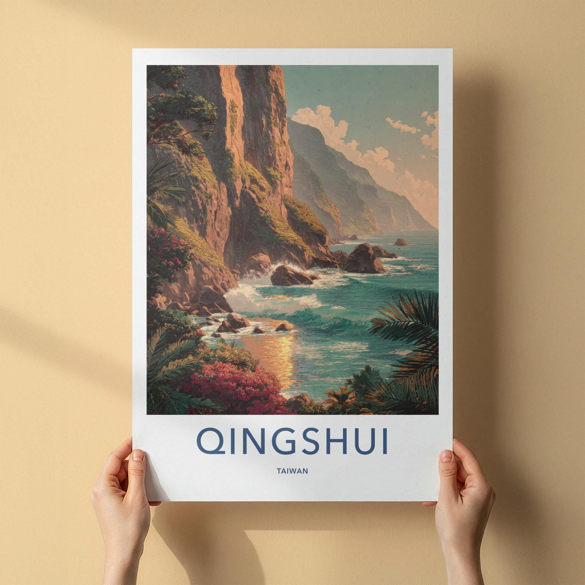 Qingshui Poster - Taiwan Travel Art - Coastal Cliff Waves Home Decor