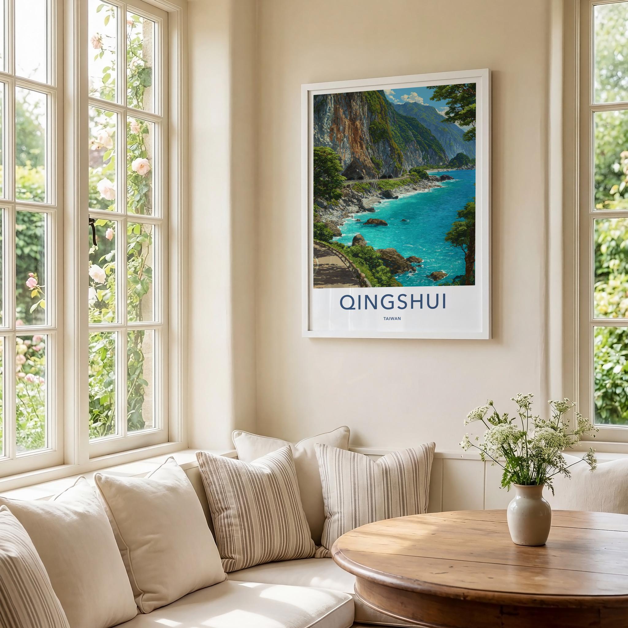 Qingshui Poster - Taiwan Travel Art - Coastal Road Cliffs Home Decor