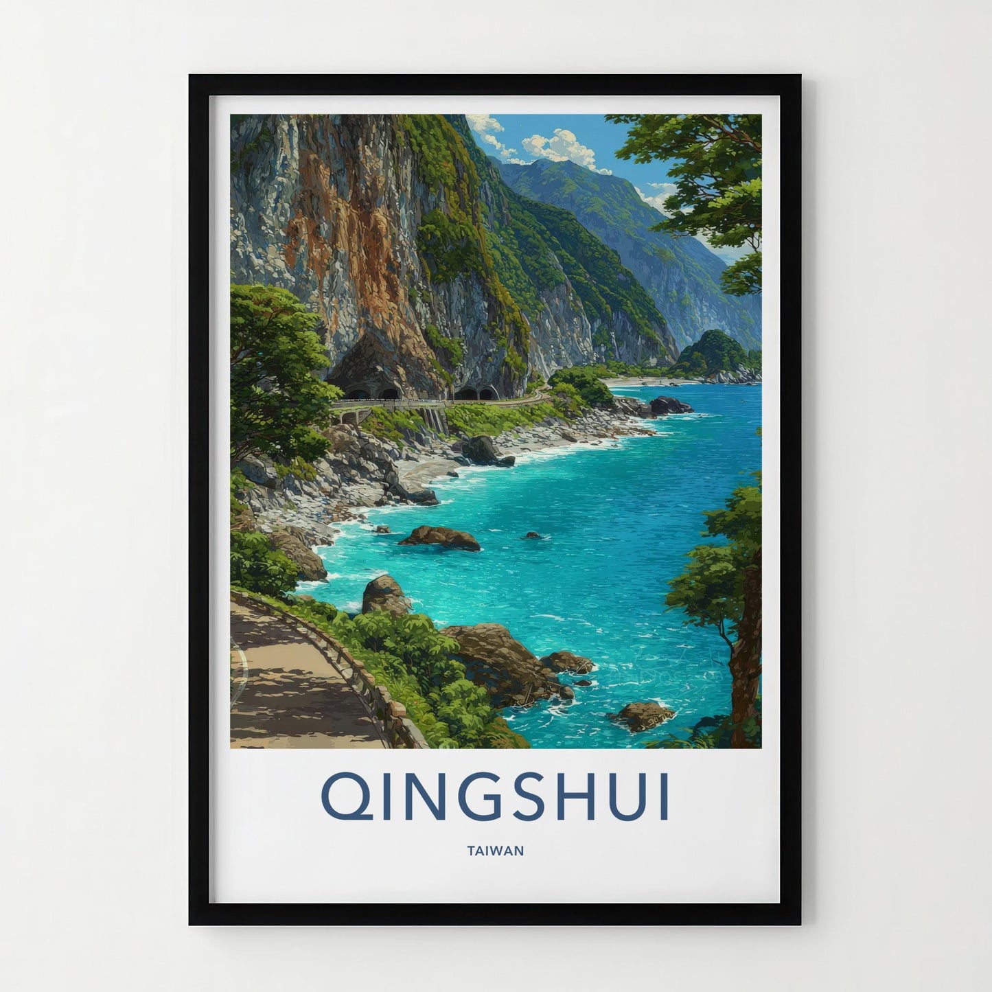 Qingshui Poster - Taiwan Travel Art - Coastal Road Cliffs Home Decor