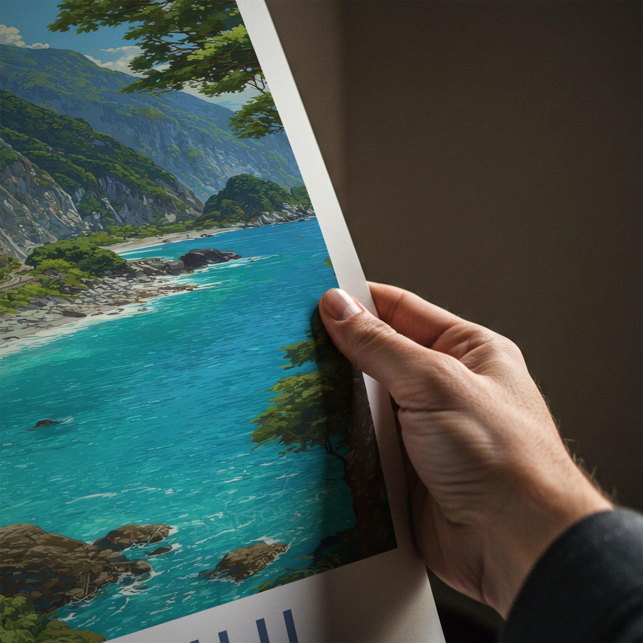 Qingshui Poster - Taiwan Travel Art - Coastal Road Cliffs Home Decor