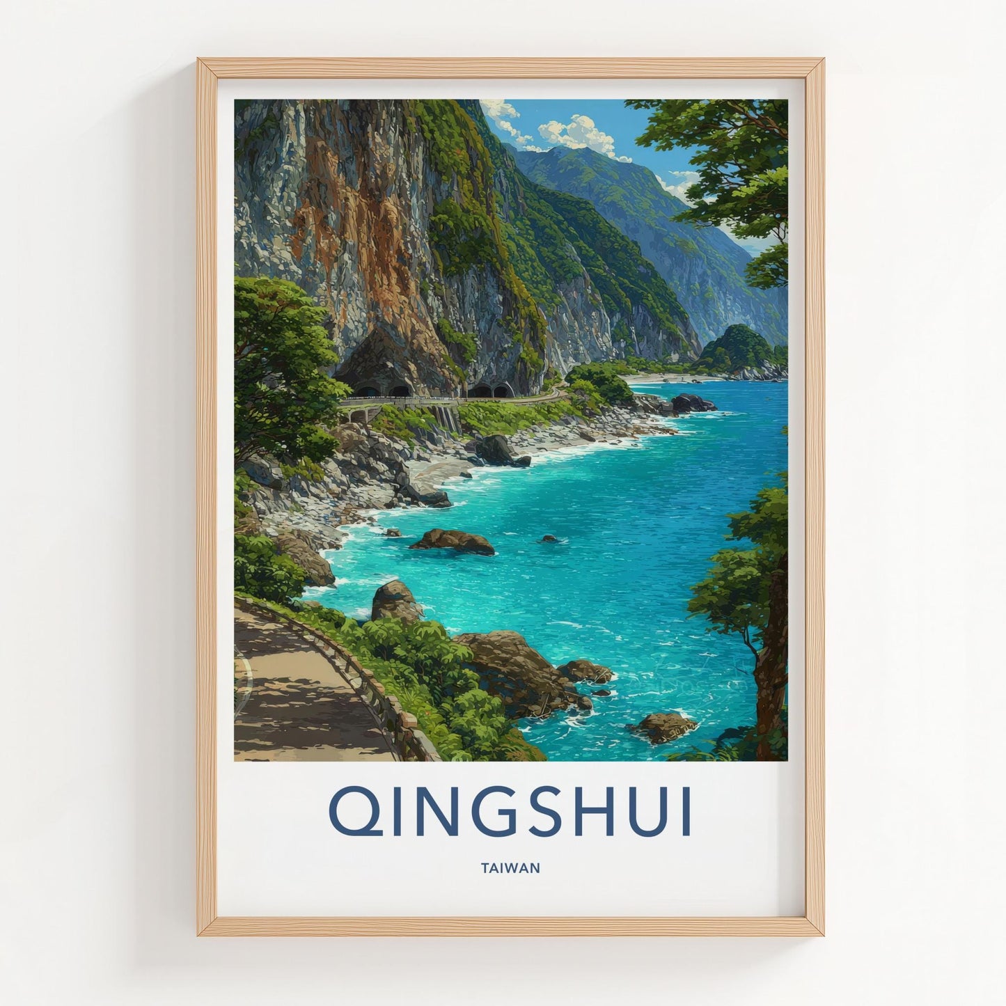 Qingshui Poster - Taiwan Travel Art - Coastal Road Cliffs Home Decor