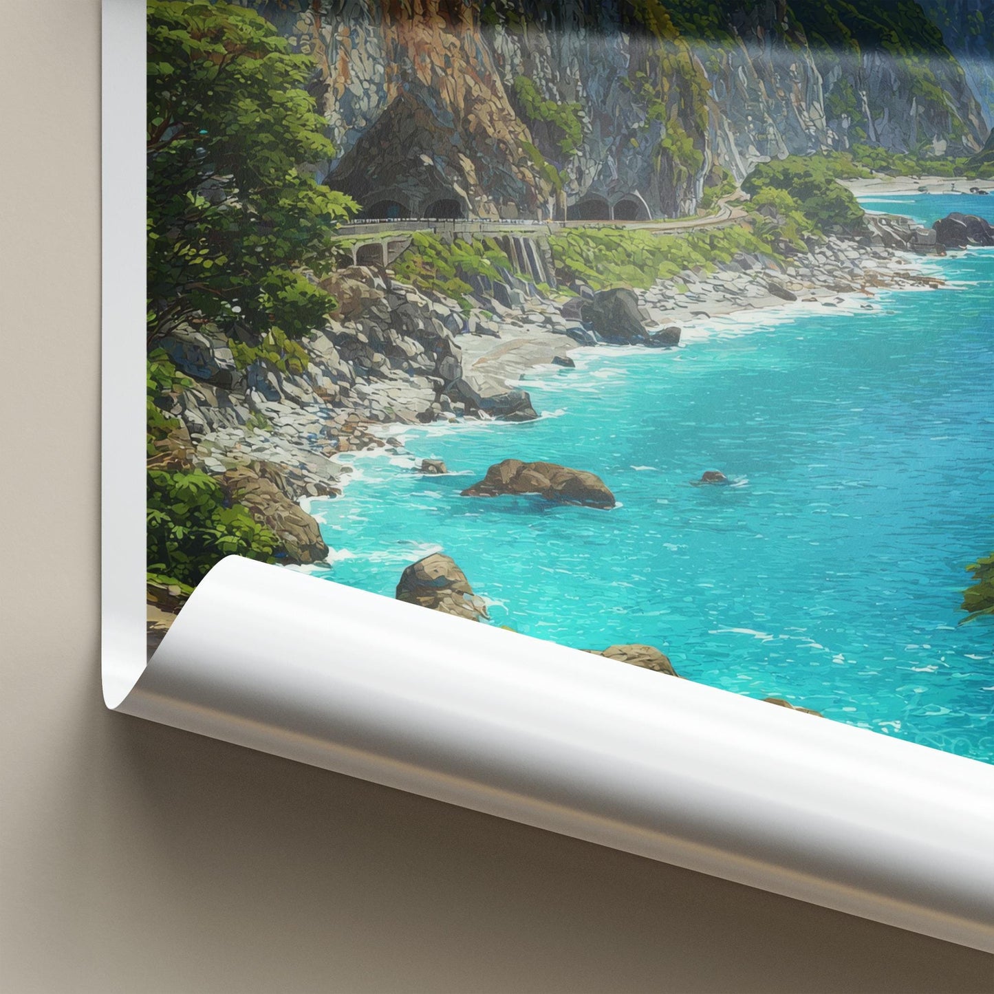 Qingshui Poster - Taiwan Travel Art - Coastal Road Cliffs Home Decor