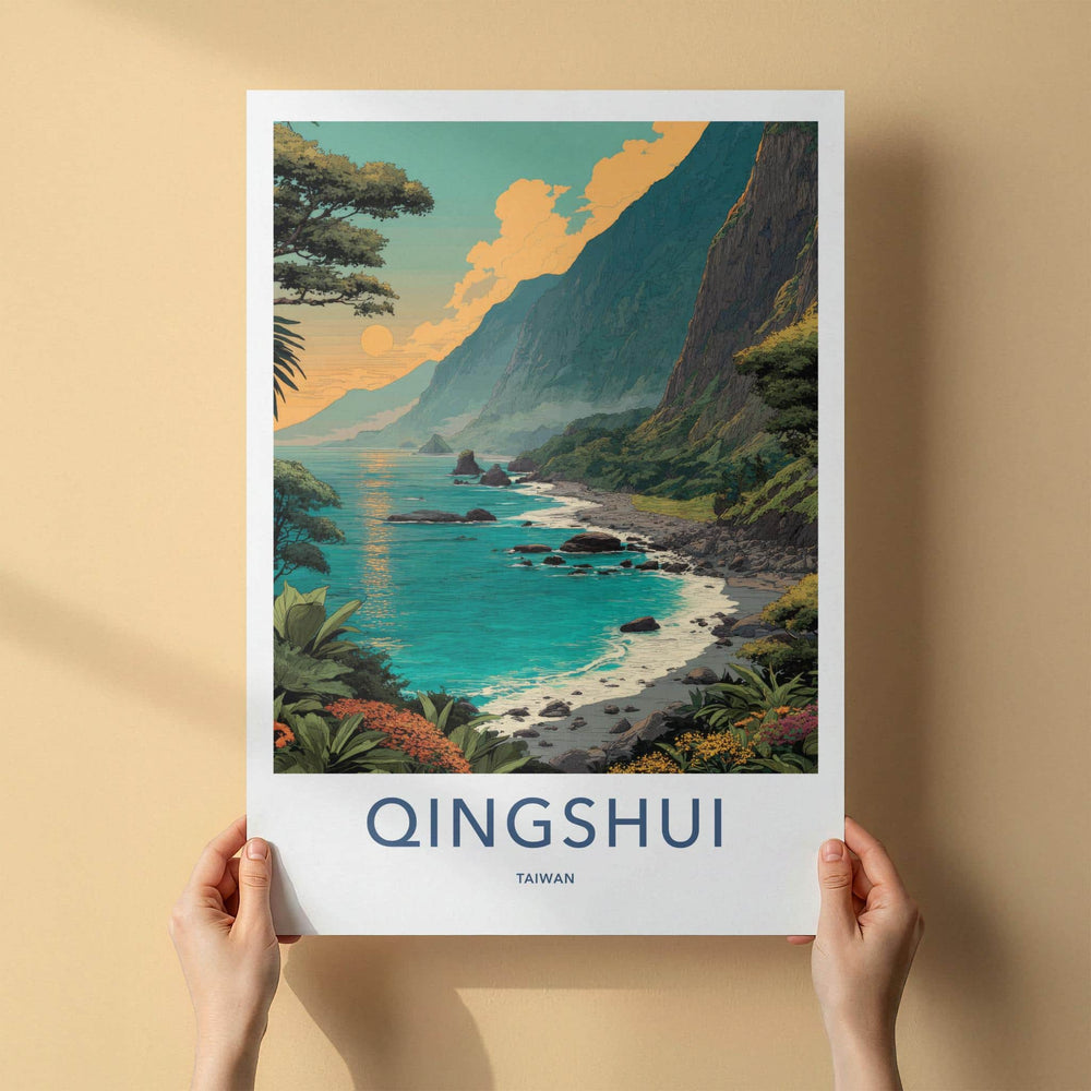 Qingshui Poster - Taiwan Travel Art - Lush Mountainous Coastal Wall Decor