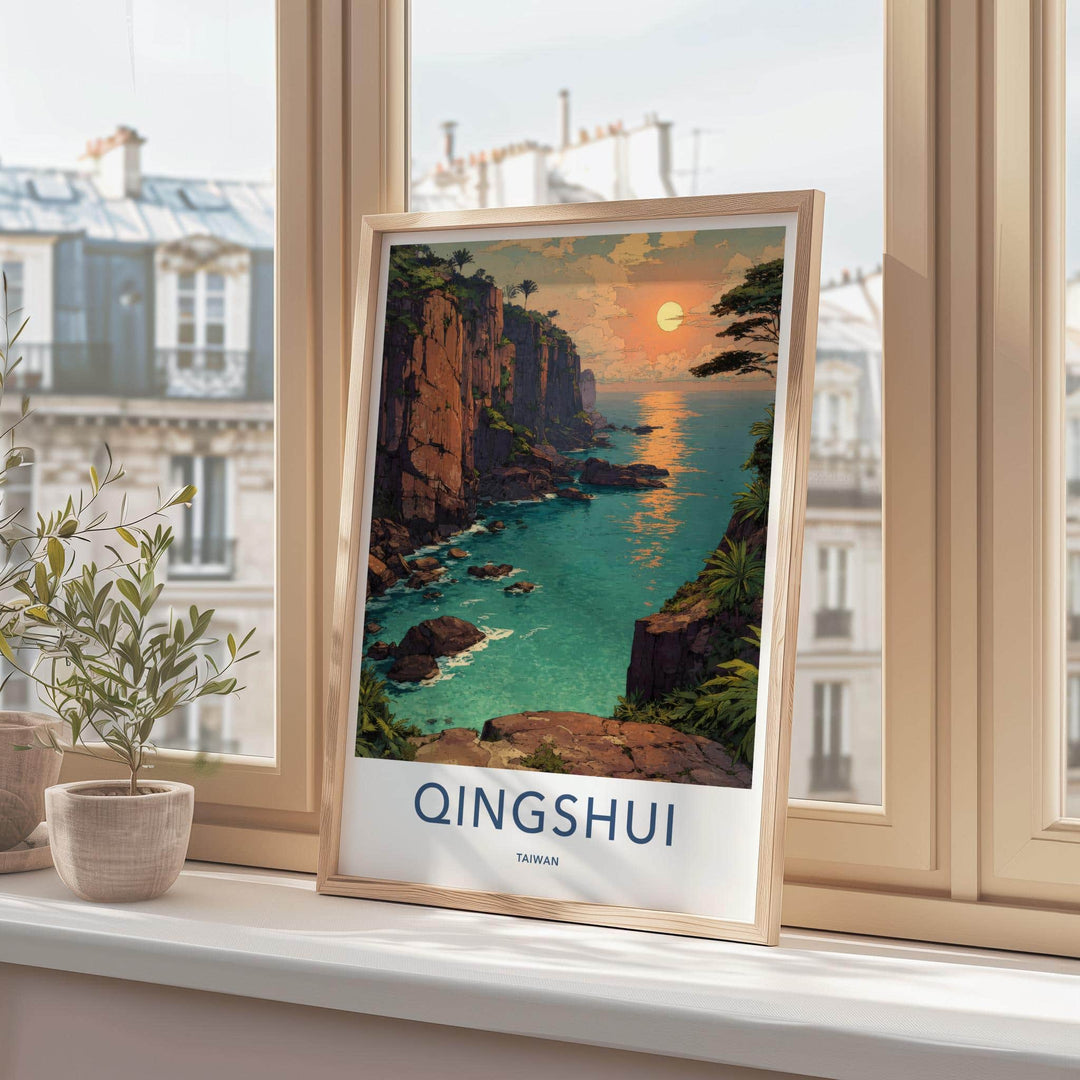 Qingshui Poster - Taiwan Travel Art - Tropical Cliffside Sunset Home Decor