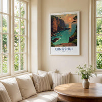 Qingshui Poster - Taiwan Travel Art - Tropical Cliffside Sunset Home Decor