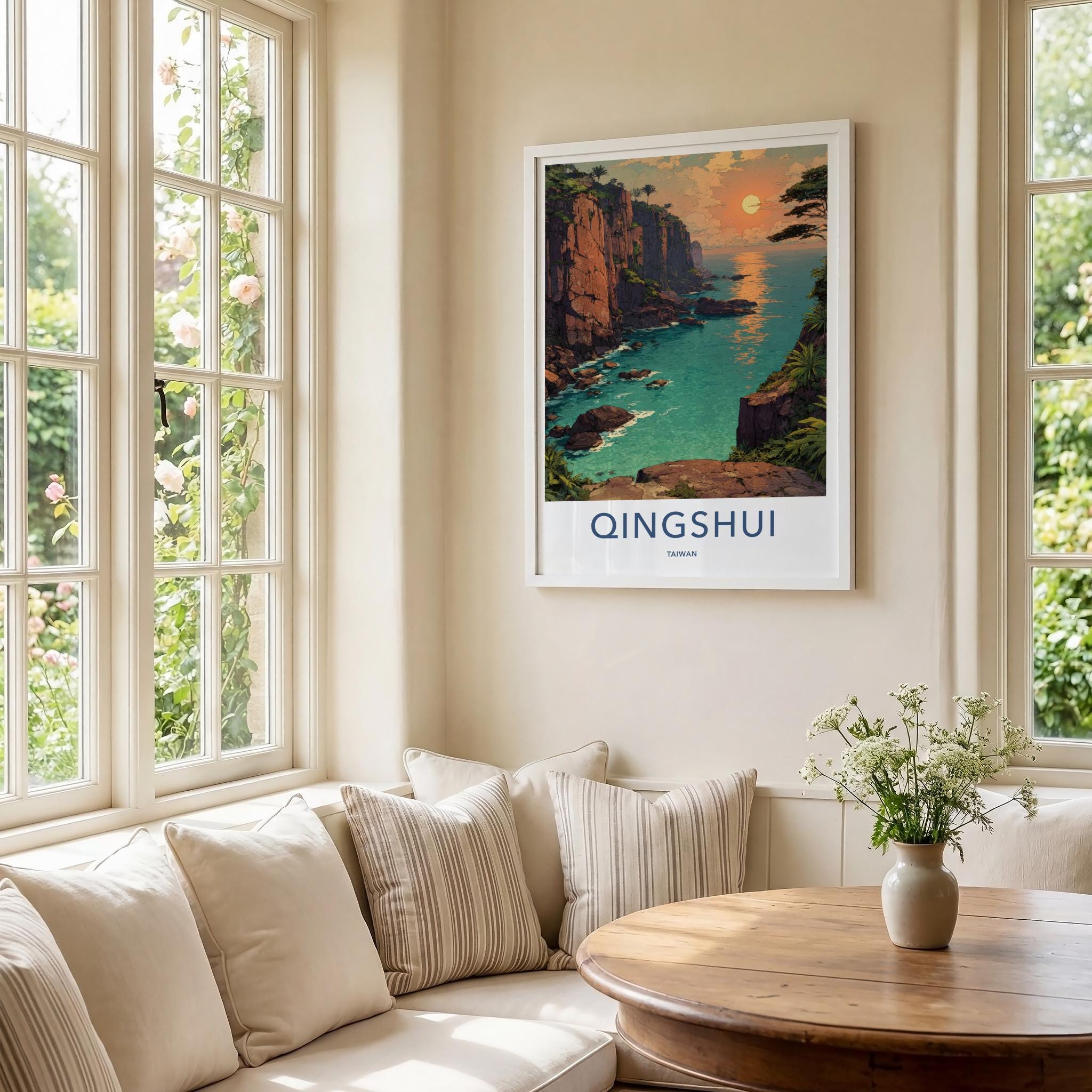 Qingshui Poster - Taiwan Travel Art - Tropical Cliffside Sunset Home Decor