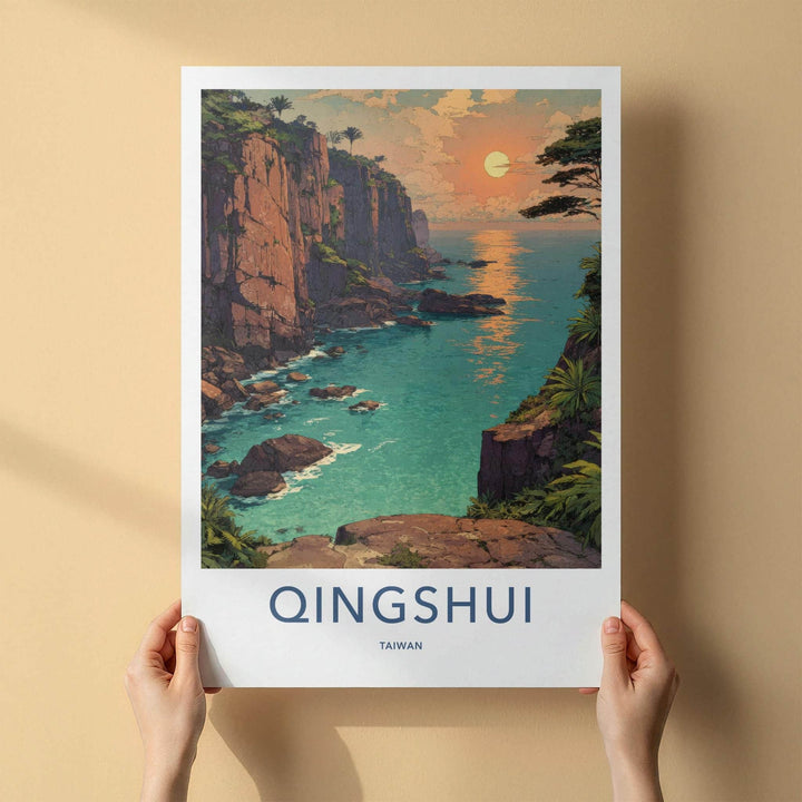 Qingshui Poster - Taiwan Travel Art - Tropical Cliffside Sunset Home Decor
