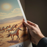 QOBUSTAN Poster - AZERBAIJAN Travel Art - Galloping Desert Horses Home Decor