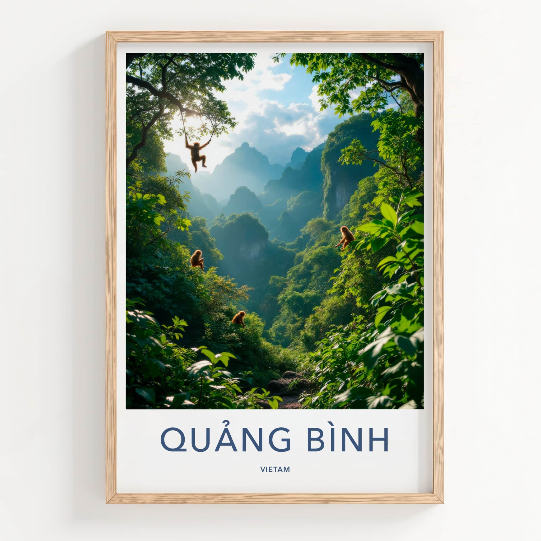 Quang Binh Poster - Vietnam Travel Art - Jungle Monkeys Swing Home Decor