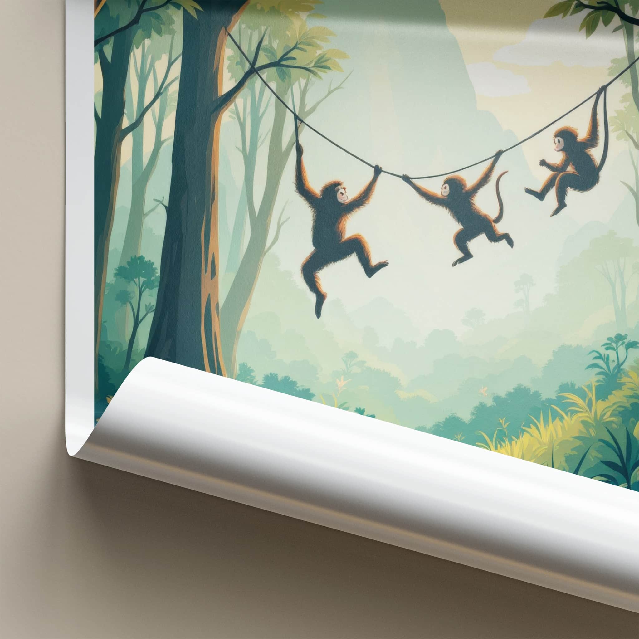 Quang Binh Poster - Vietnam Travel Art - Monkeys Swinging Jungle Home Decor