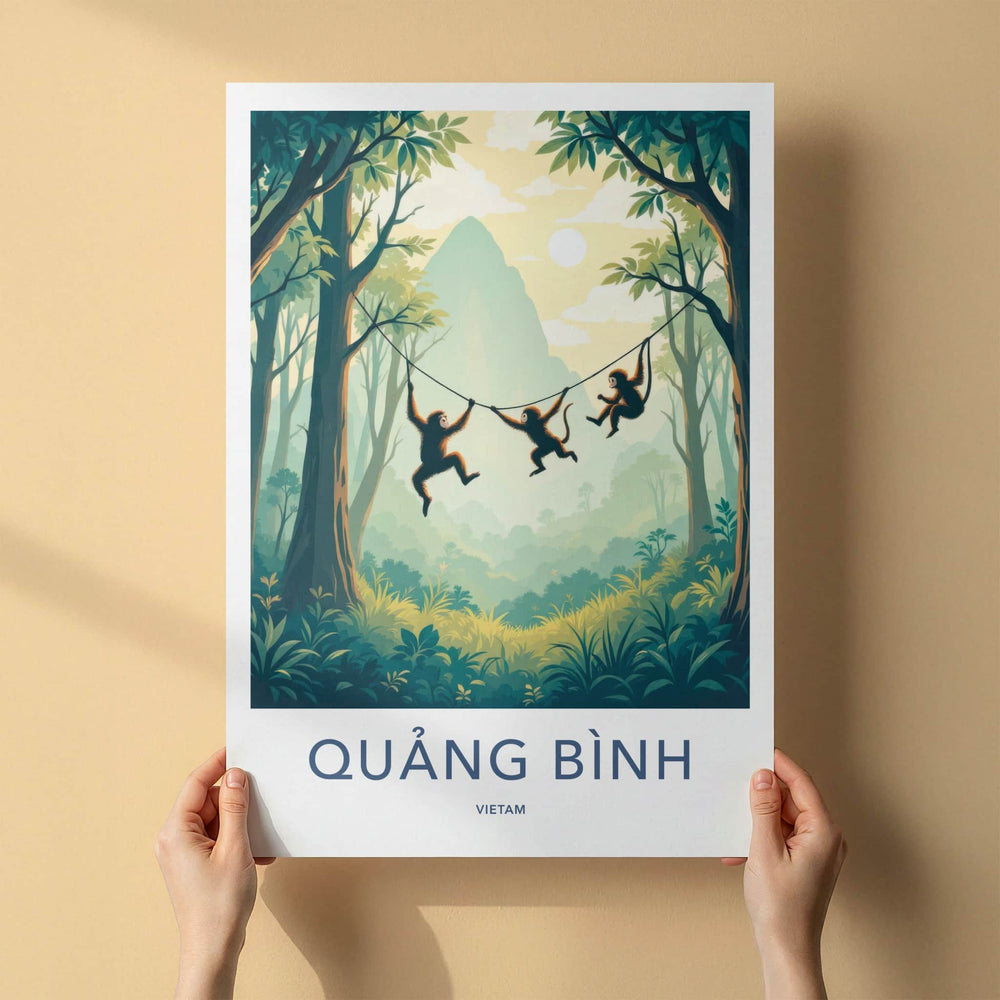 Quang Binh Poster - Vietnam Travel Art - Monkeys Swinging Jungle Home Decor