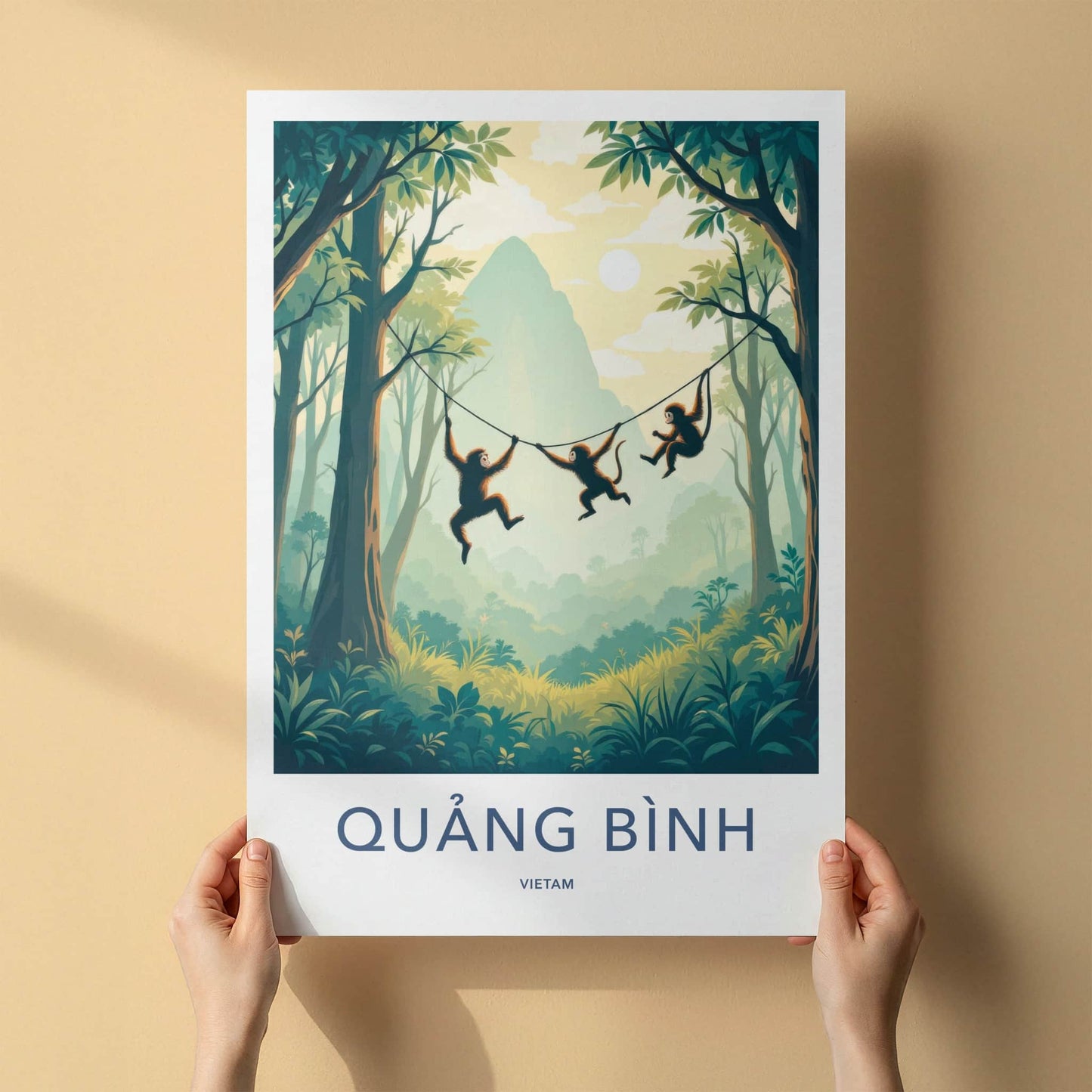 Quang Binh Poster - Vietnam Travel Art - Monkeys Swinging Jungle Home Decor