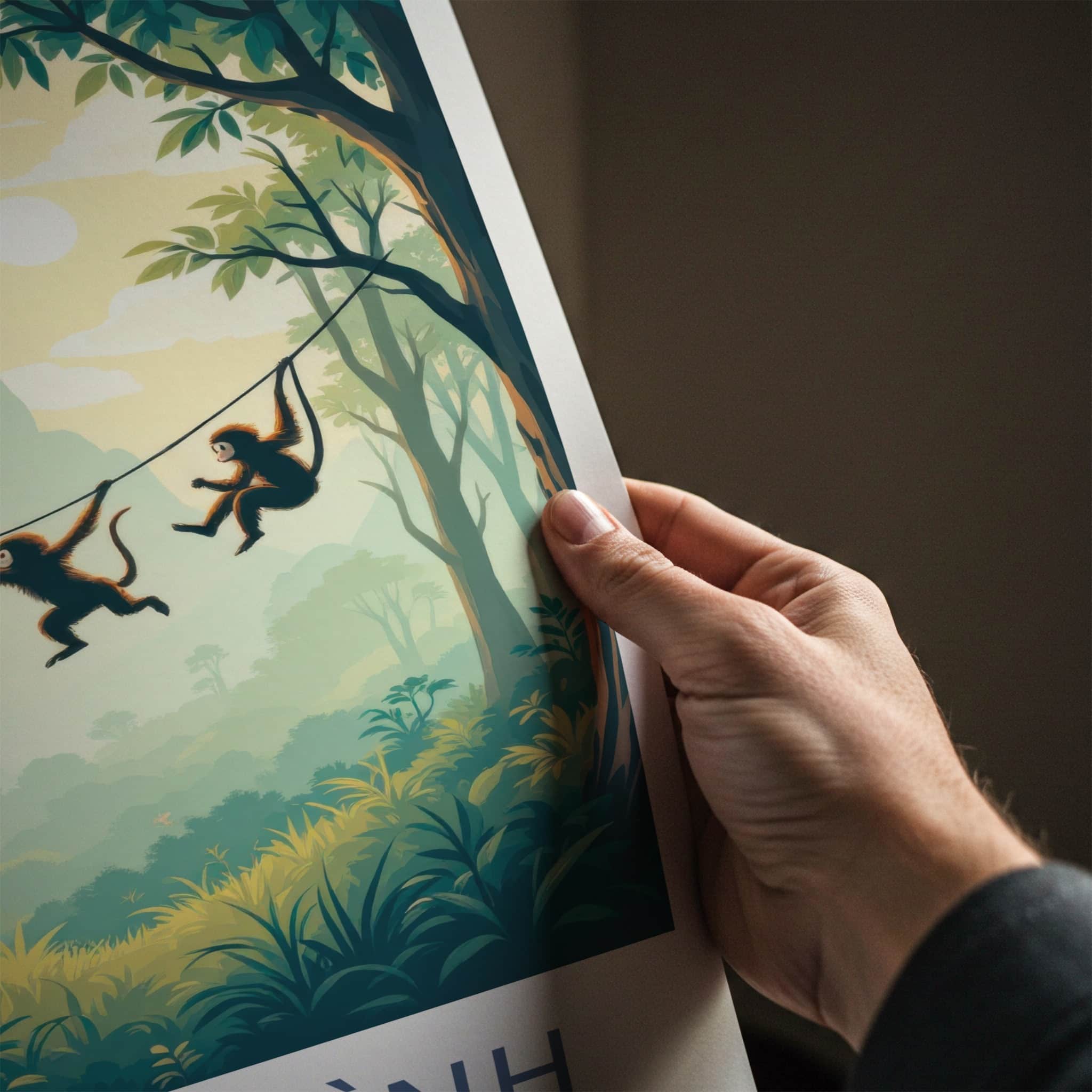 Quang Binh Poster - Vietnam Travel Art - Monkeys Swinging Jungle Home Decor
