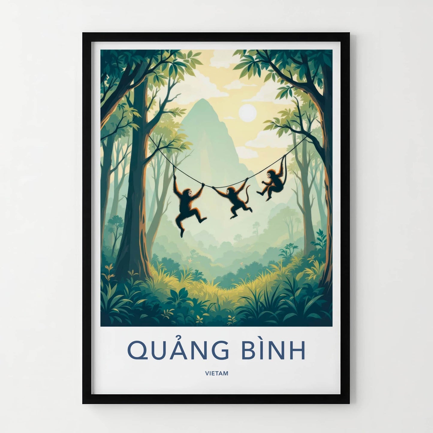 Quang Binh Poster - Vietnam Travel Art - Monkeys Swinging Jungle Home Decor