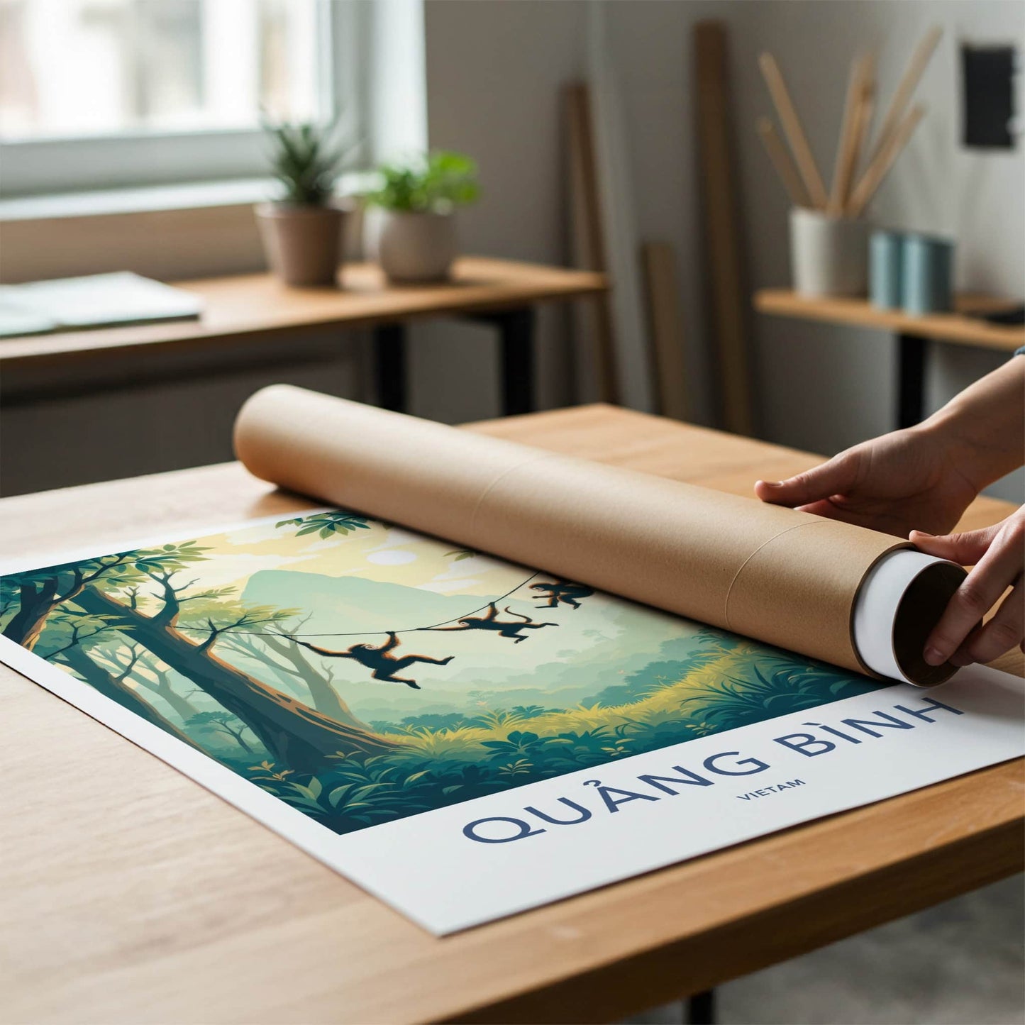 Quang Binh Poster - Vietnam Travel Art - Monkeys Swinging Jungle Home Decor