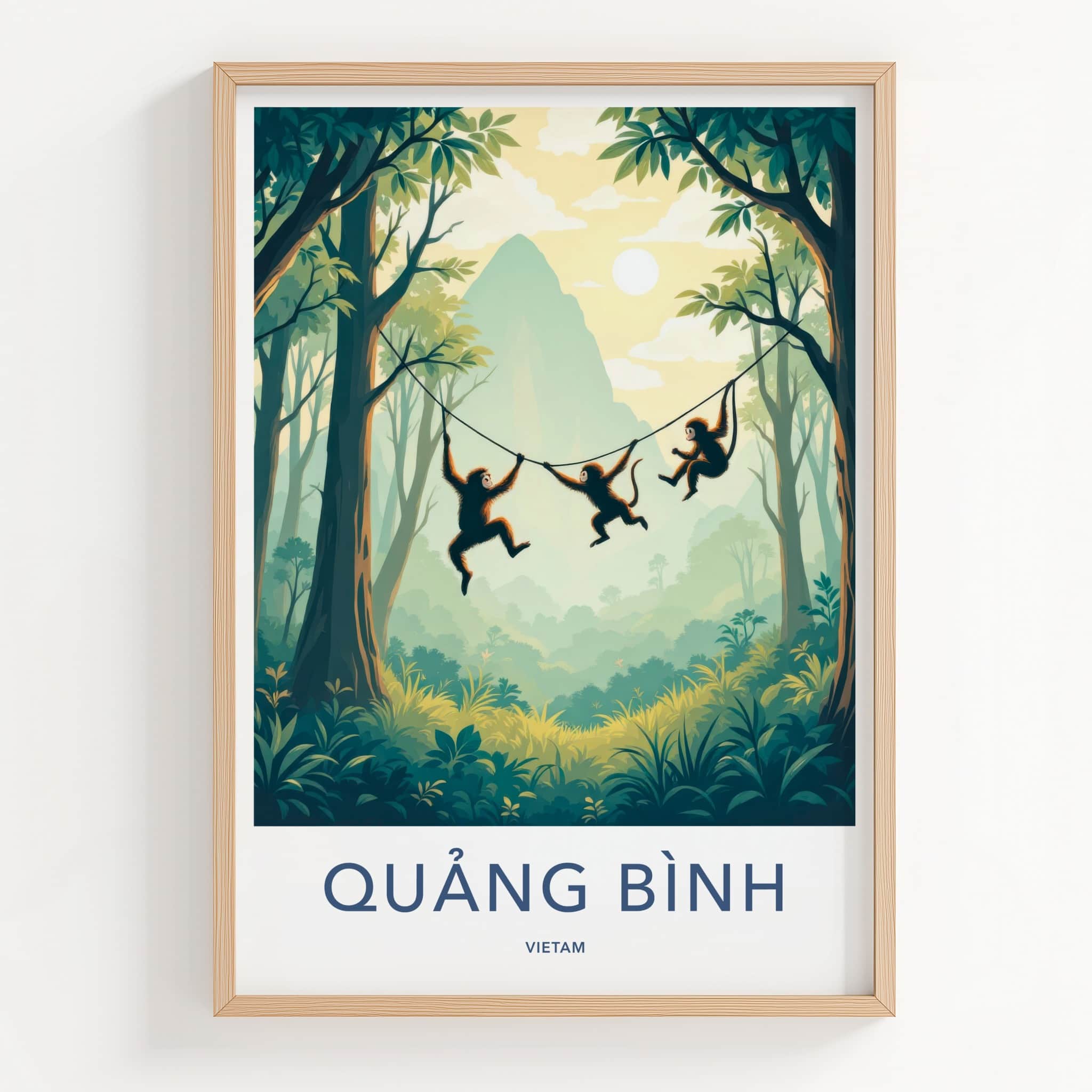 Quang Binh Poster - Vietnam Travel Art - Monkeys Swinging Jungle Home Decor