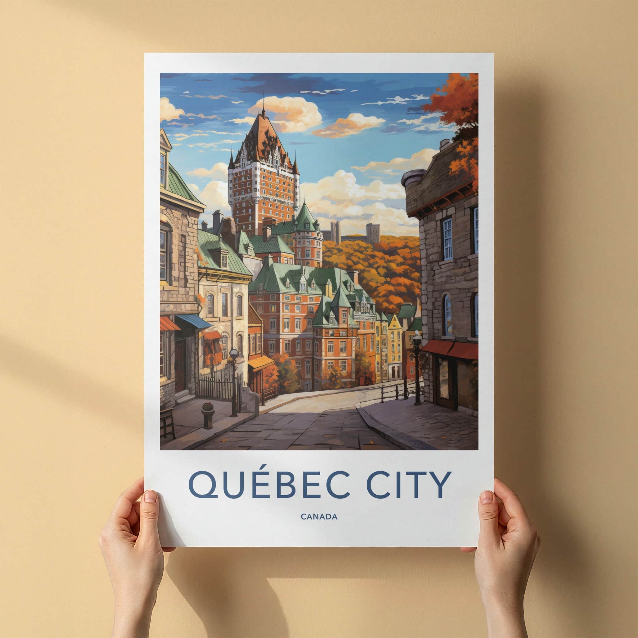 Quebec City Poster - Canada Travel Art - Autumn Cityscape Street Home Decor