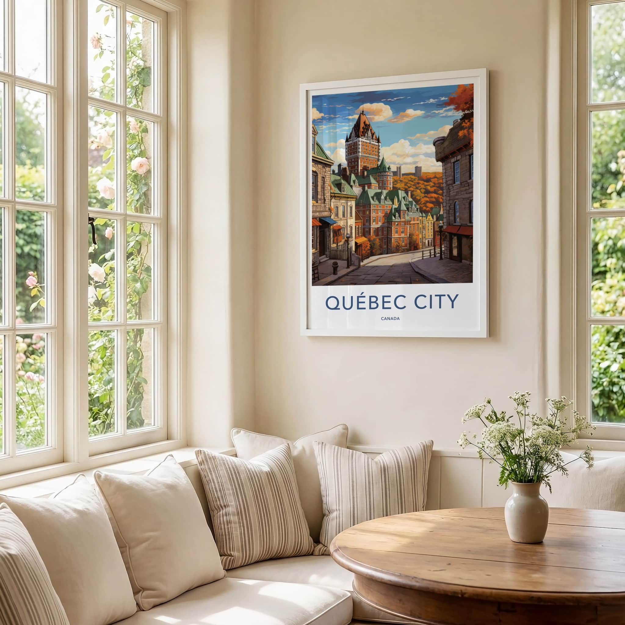 Quebec City Poster - Canada Travel Art - Autumn Cityscape Street Home Decor