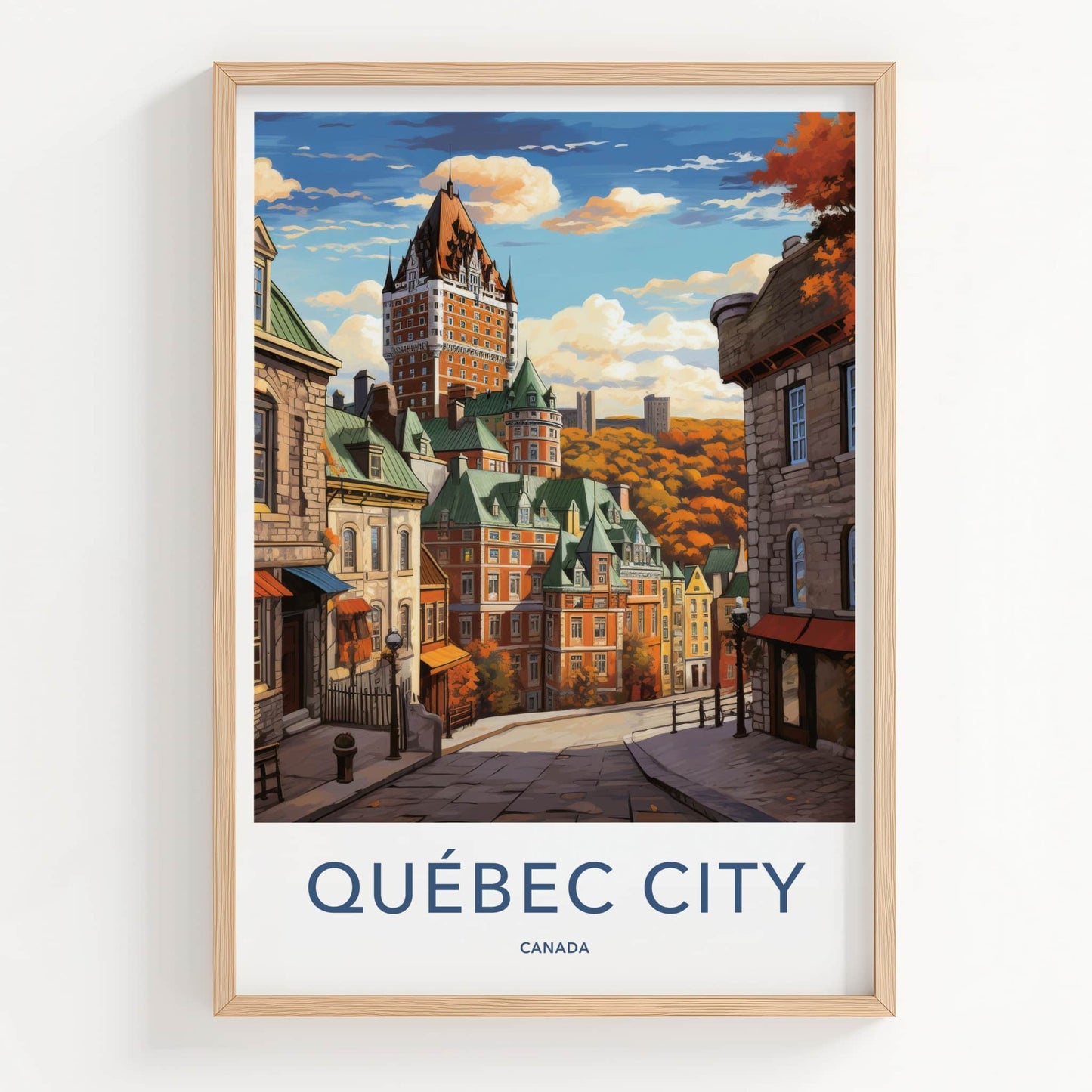 Quebec City Poster - Canada Travel Art - Autumn Cityscape Street Home Decor