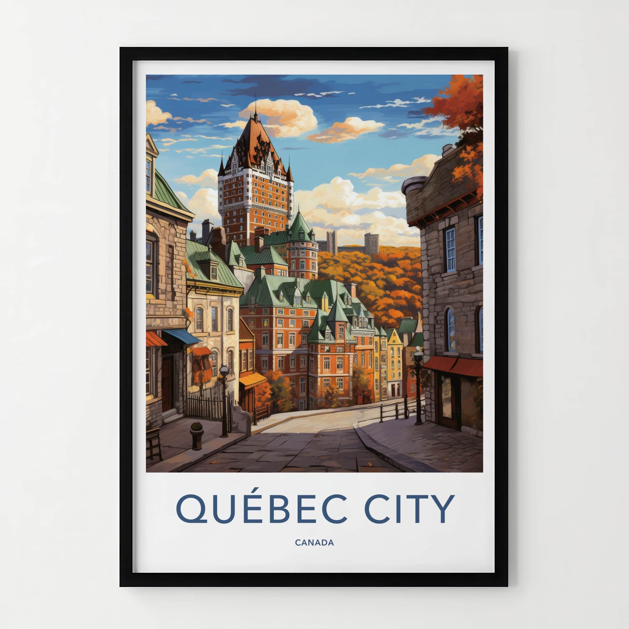 Quebec City Poster - Canada Travel Art - Autumn Cityscape Street Home Decor
