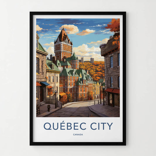 Quebec City Poster - Canada Travel Art - Autumn Cityscape Street Home Decor