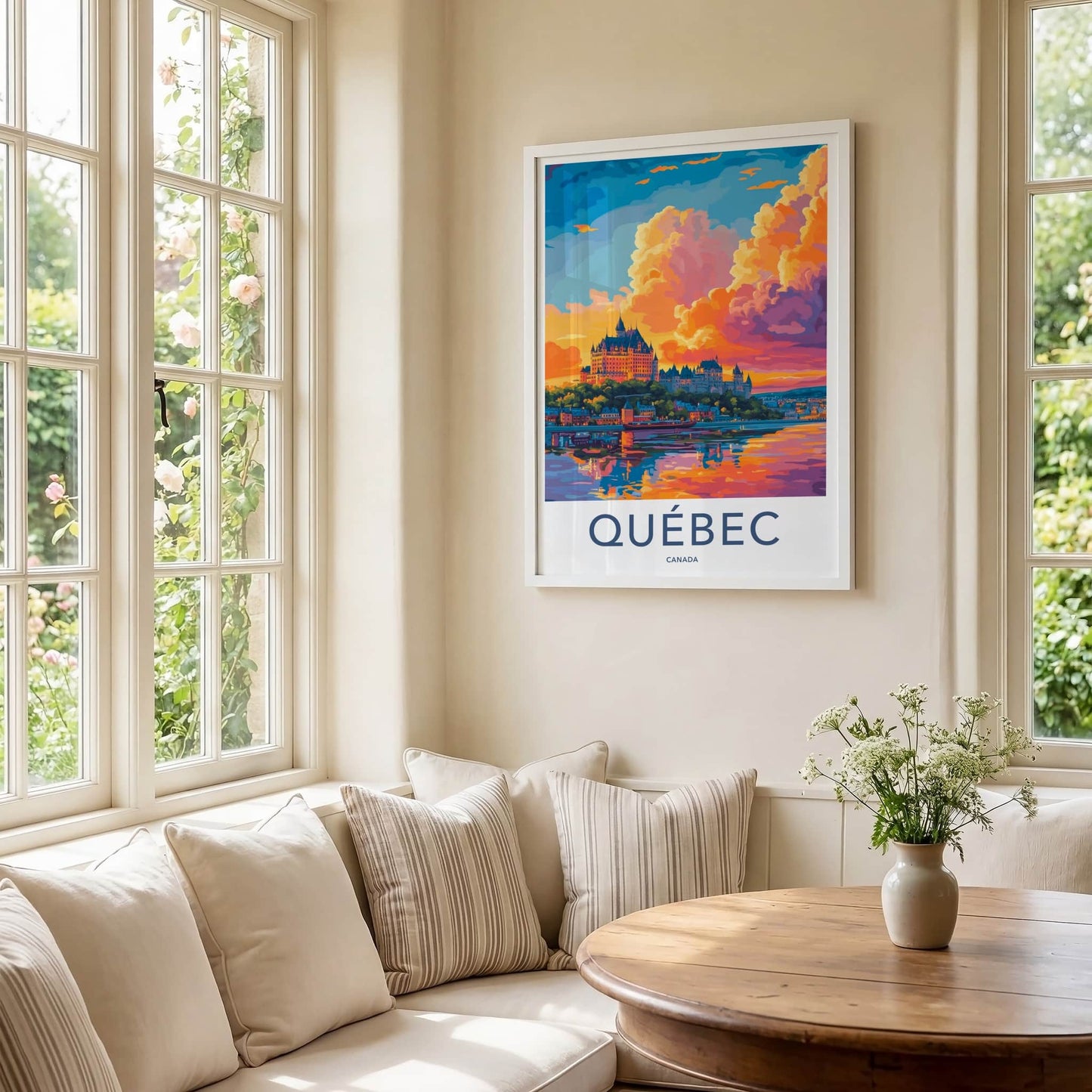 Quebec Poster - Canada Travel Art - Vibrant Sunset Reflections Wall Decor