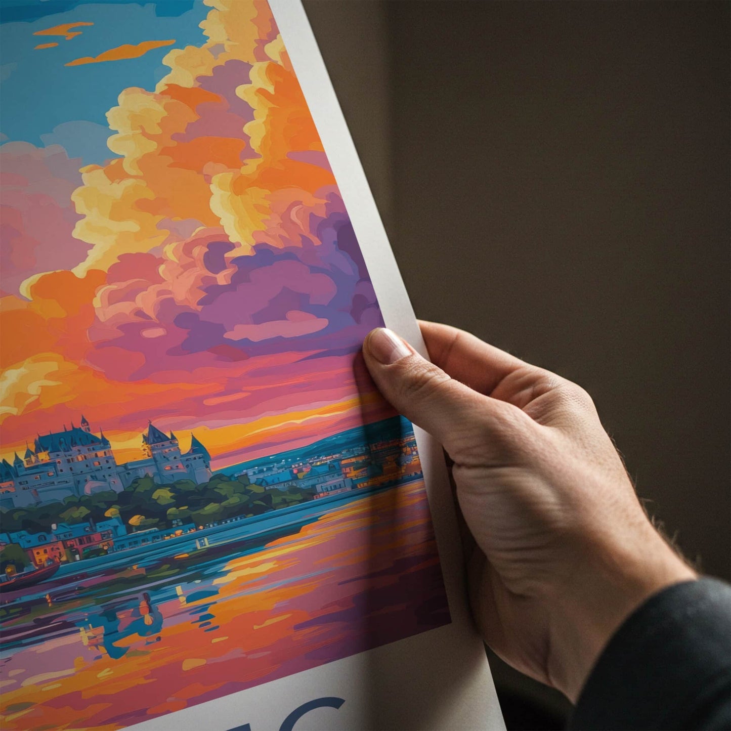 Quebec Poster - Canada Travel Art - Vibrant Sunset Reflections Wall Decor