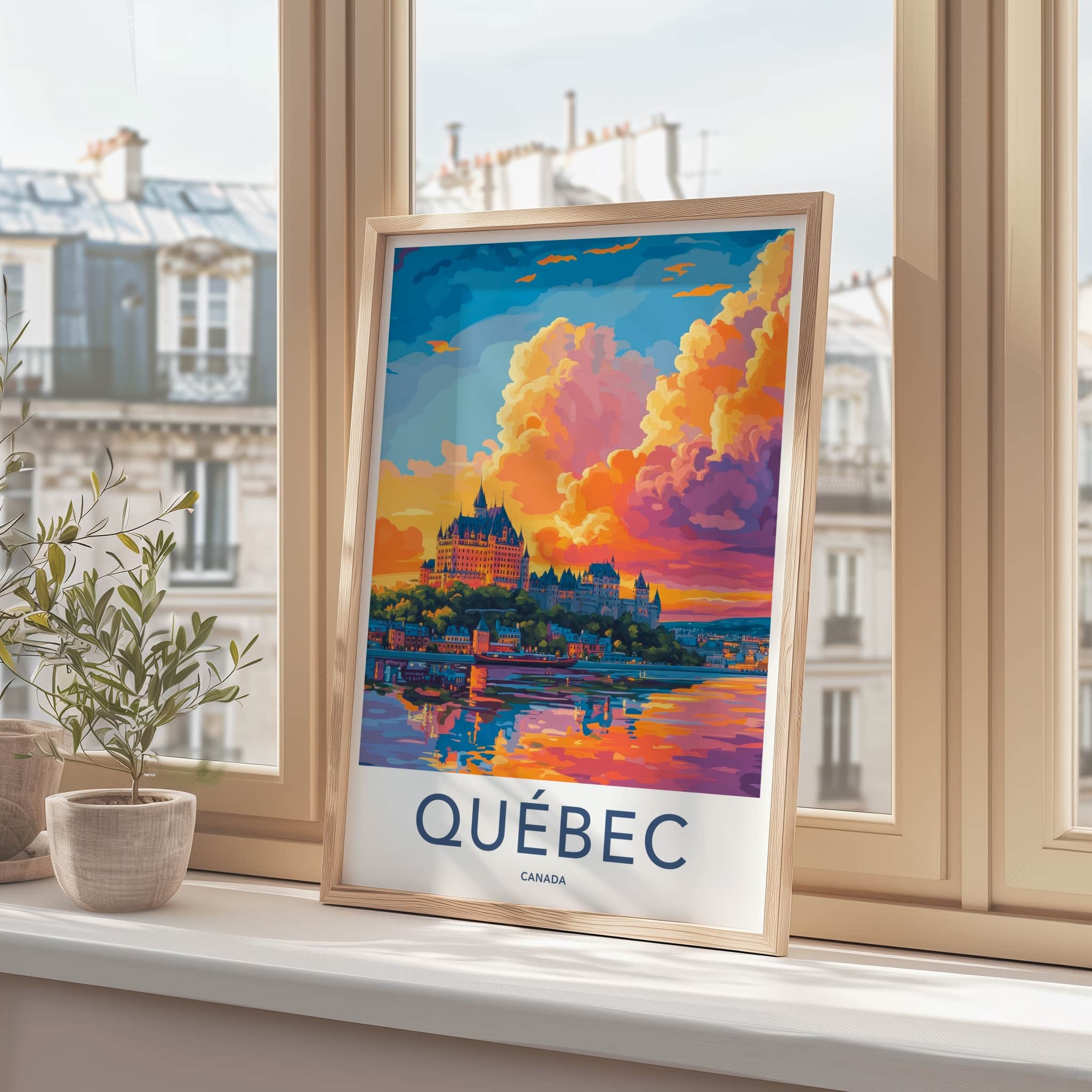 Quebec Poster - Canada Travel Art - Vibrant Sunset Reflections Wall Decor