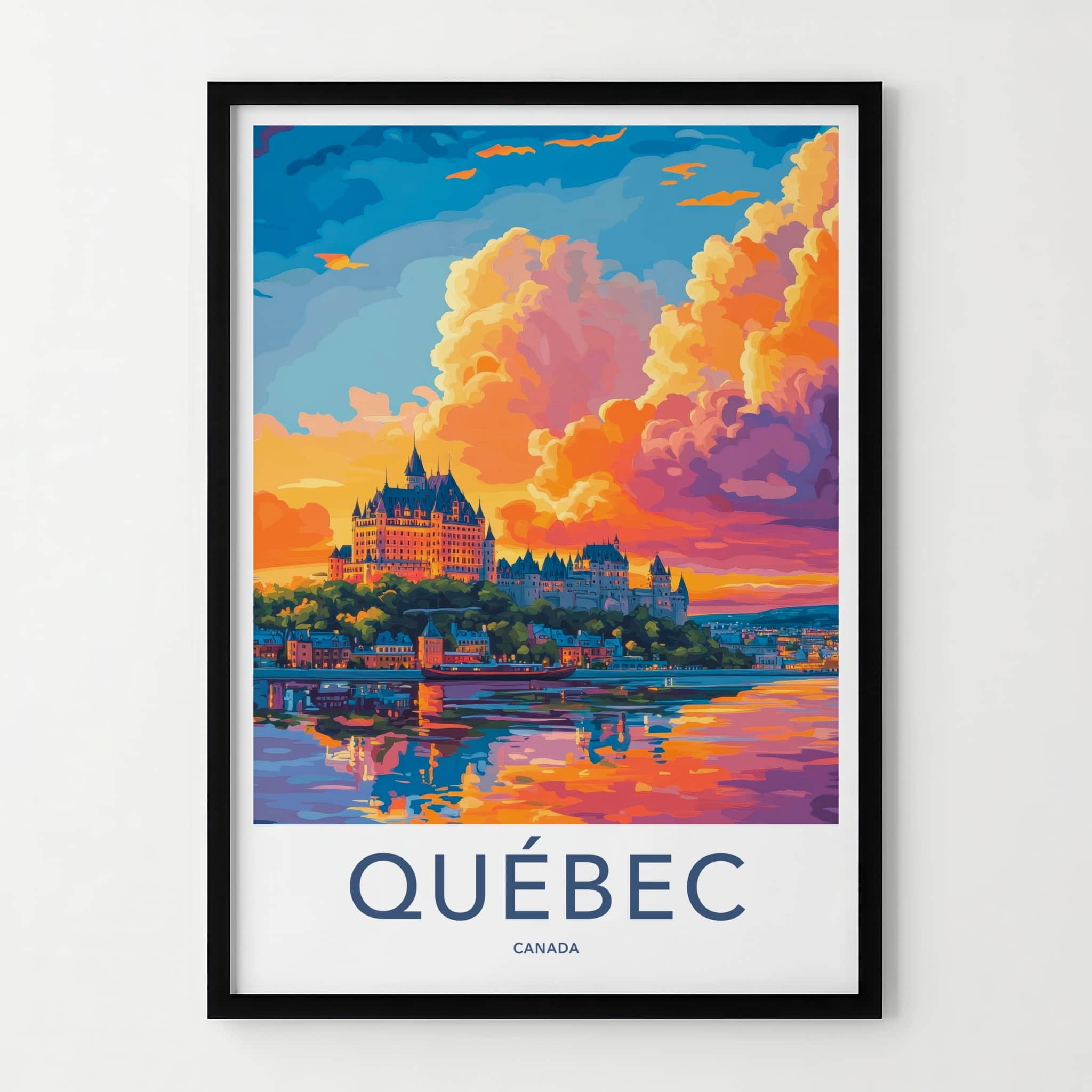 Quebec Poster - Canada Travel Art - Vibrant Sunset Reflections Wall Decor
