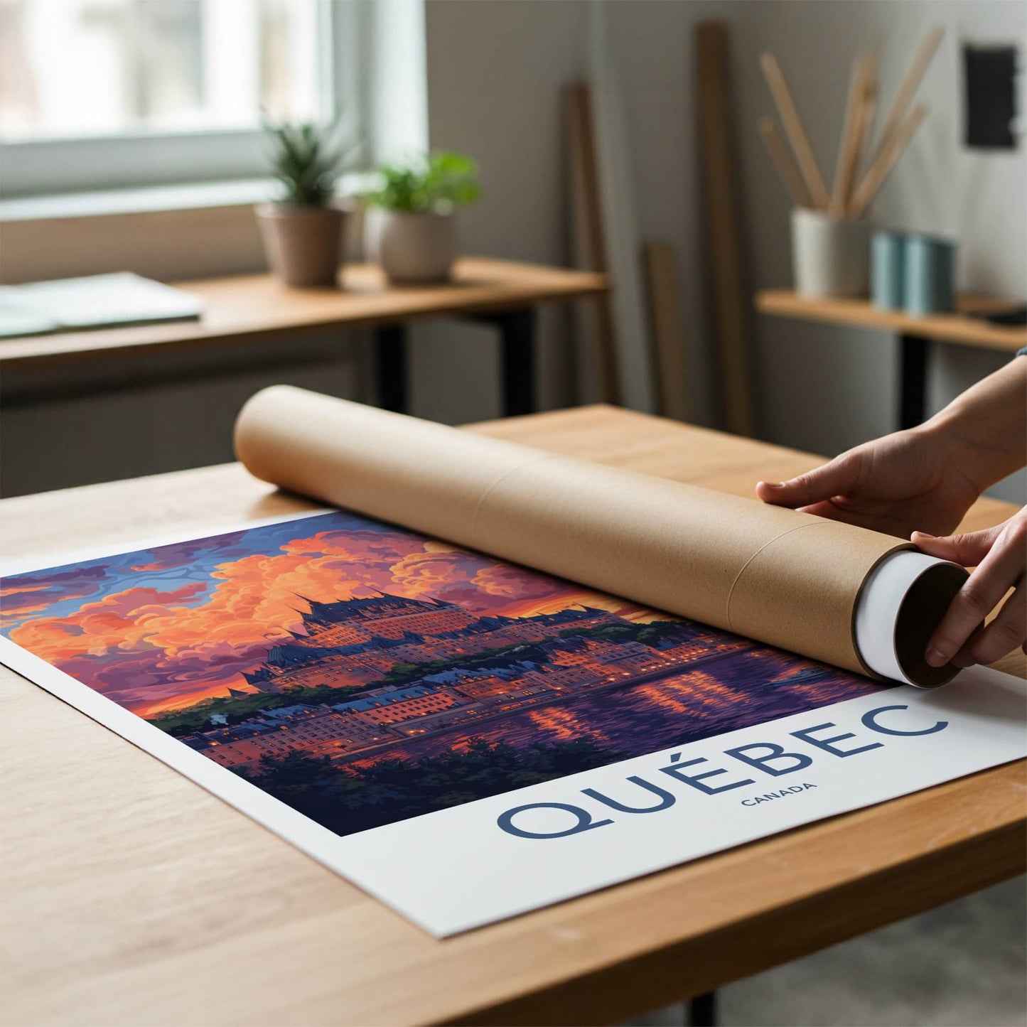 Quebec Poster - Canada Wall Art - Vibrant Cityscape Sunset Home Decor