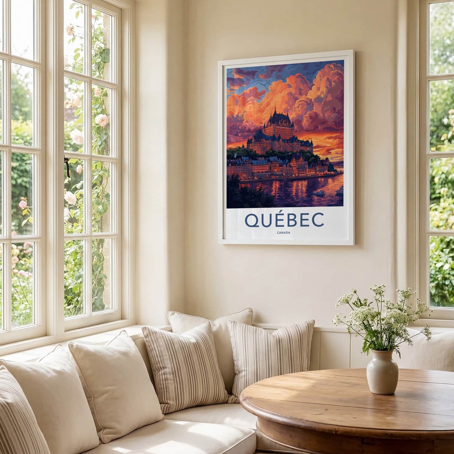 Quebec Poster - Canada Wall Art - Vibrant Cityscape Sunset Home Decor